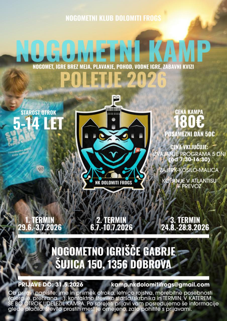 Nogometni kamp NK Dolomiti Frogs – poletje 2026